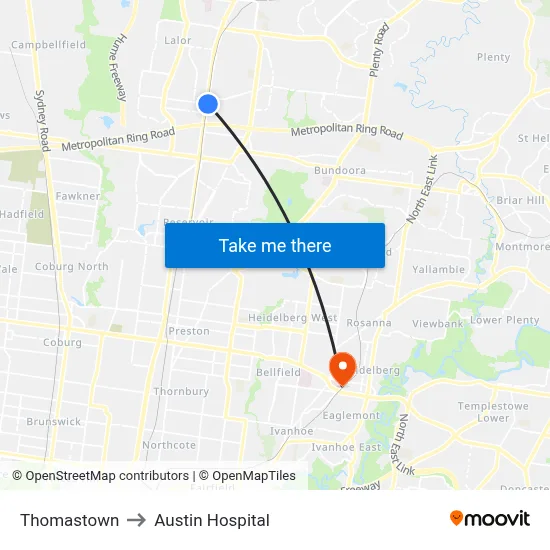 Thomastown to Austin Hospital map