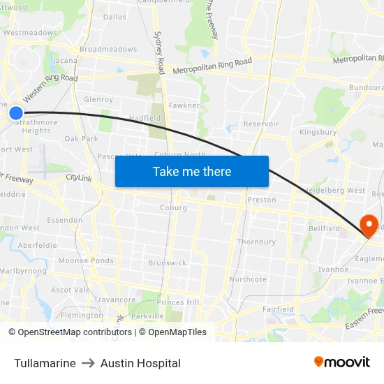 Tullamarine to Austin Hospital map