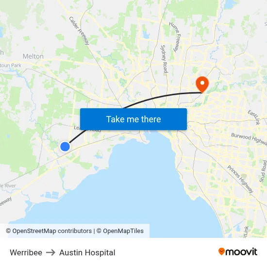 Werribee to Austin Hospital map