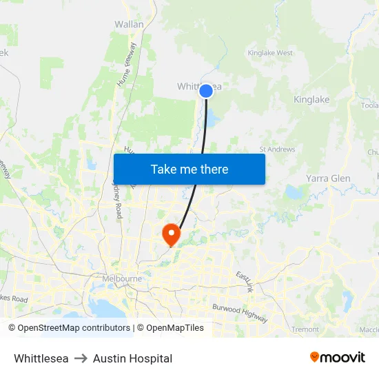 Whittlesea to Austin Hospital map