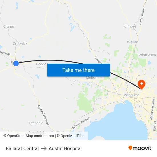 Ballarat Central to Austin Hospital map