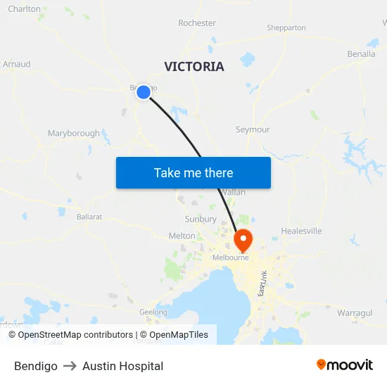 Bendigo to Austin Hospital map