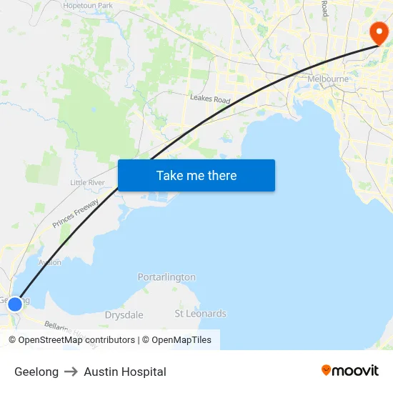 Geelong to Austin Hospital map