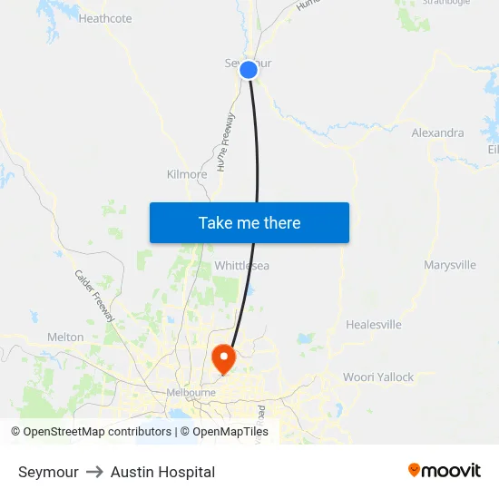 Seymour to Austin Hospital map
