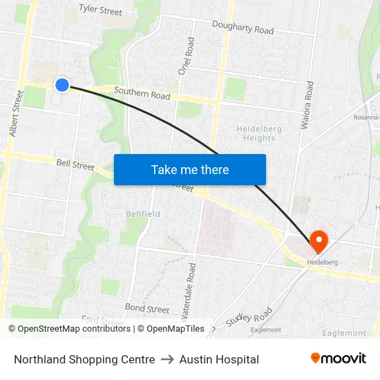 Northland Shopping Centre to Austin Hospital map