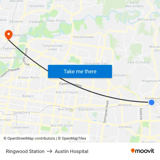 Ringwood Station to Austin Hospital map