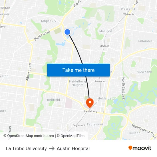 La Trobe University to Austin Hospital map