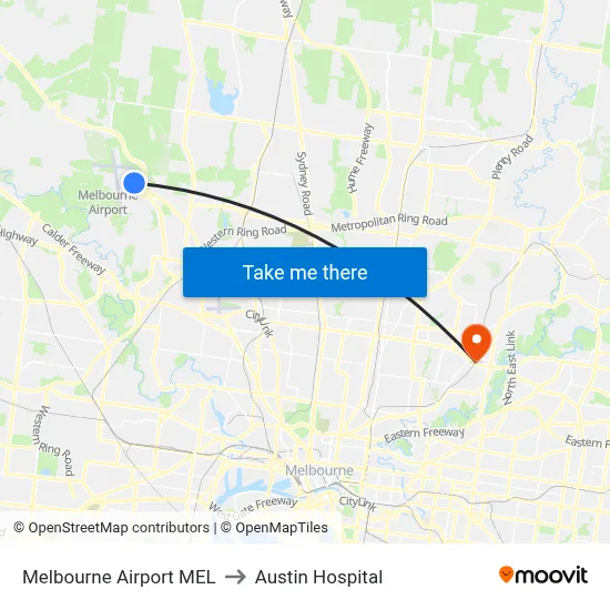 Melbourne Airport MEL to Austin Hospital map