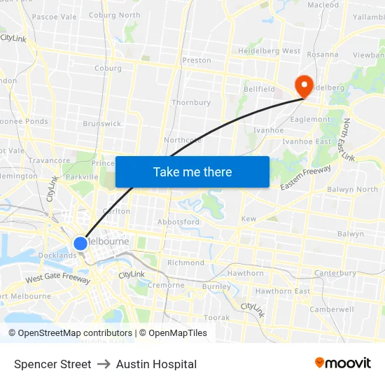 Spencer Street to Austin Hospital map