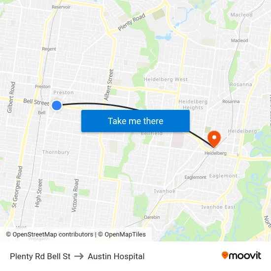 Plenty Rd Bell St to Austin Hospital map