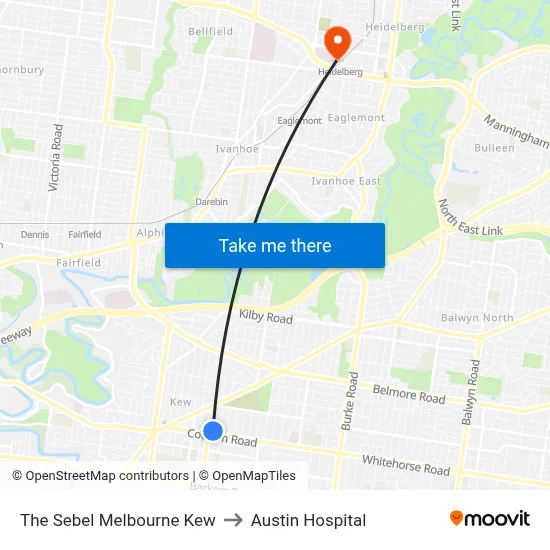The Sebel Melbourne Kew to Austin Hospital map