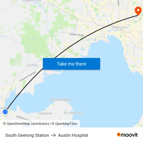 South Geelong Station to Austin Hospital map