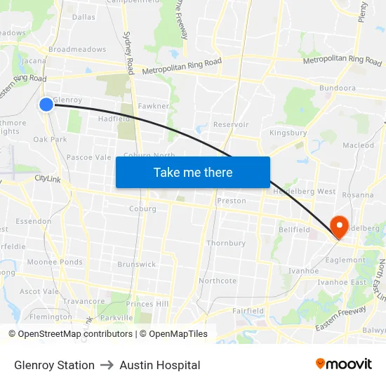 Glenroy Station to Austin Hospital map