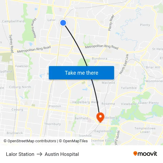 Lalor Station to Austin Hospital map