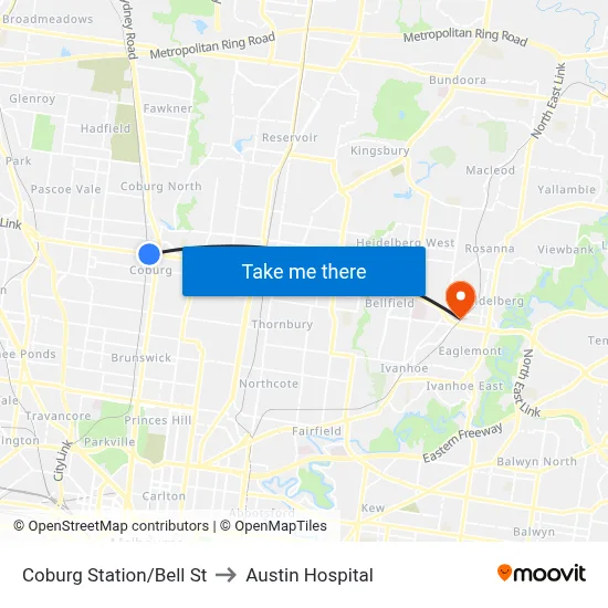 Coburg Station/Bell St to Austin Hospital map