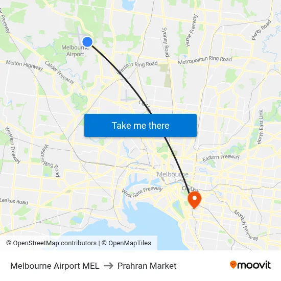 Melbourne Airport MEL to Prahran Market map