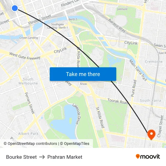 Bourke Street to Prahran Market map