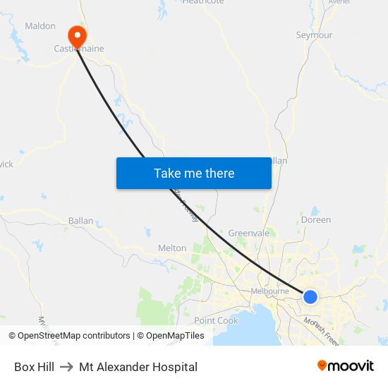 Box Hill to Mt Alexander Hospital map