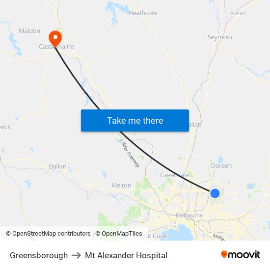 Greensborough to Mt Alexander Hospital map