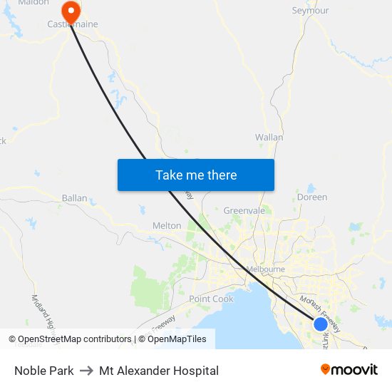 Noble Park to Mt Alexander Hospital map