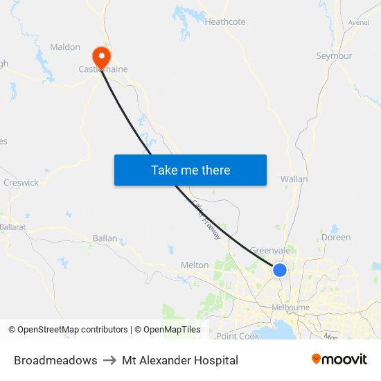 Broadmeadows to Mt Alexander Hospital map