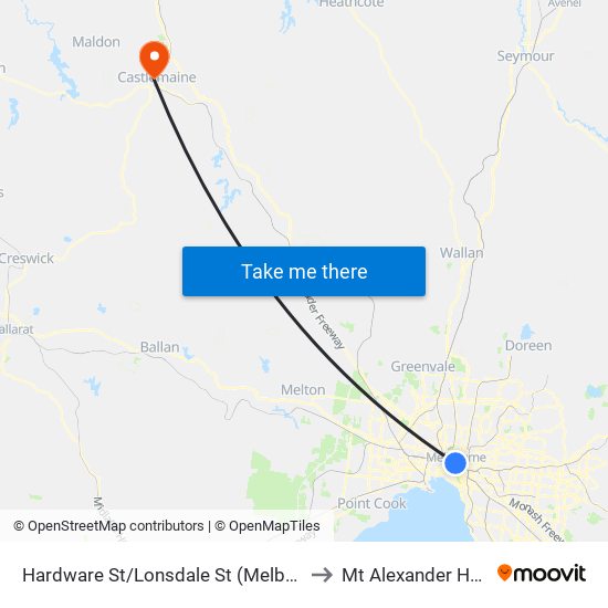 Hardware St/Lonsdale St (Melbourne City) to Mt Alexander Hospital map