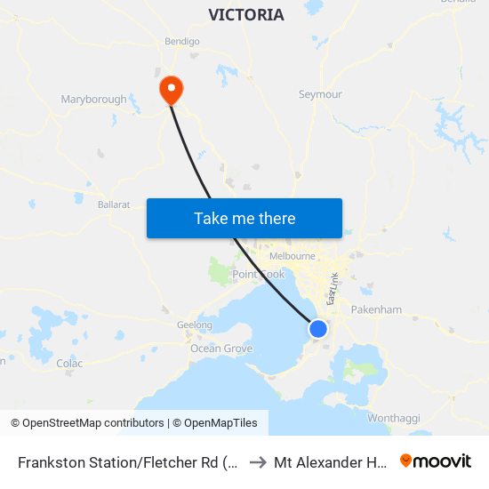 Frankston Station/Fletcher Rd (Frankston) to Mt Alexander Hospital map