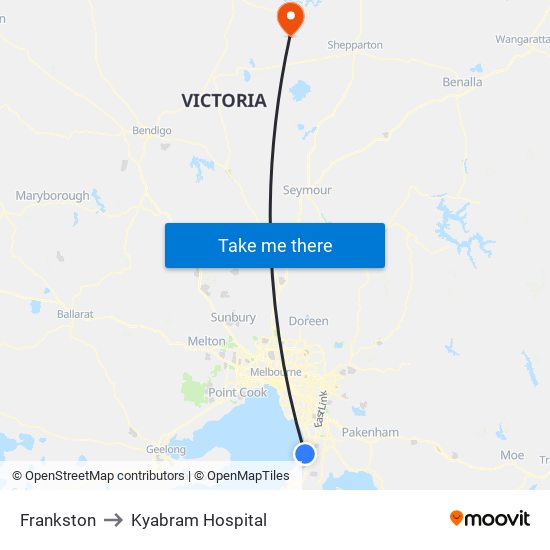 Frankston to Kyabram Hospital map