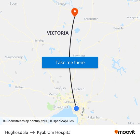 Hughesdale to Kyabram Hospital map