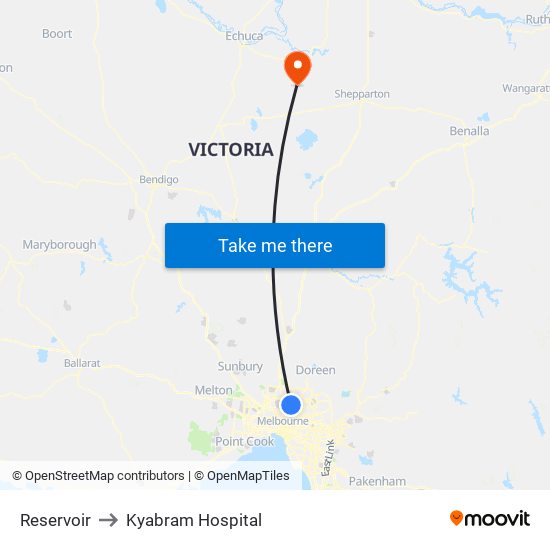 Reservoir to Kyabram Hospital map