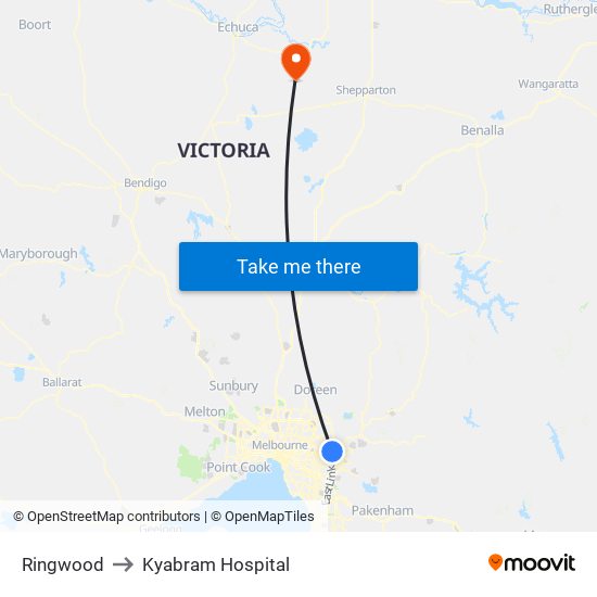 Ringwood to Kyabram Hospital map