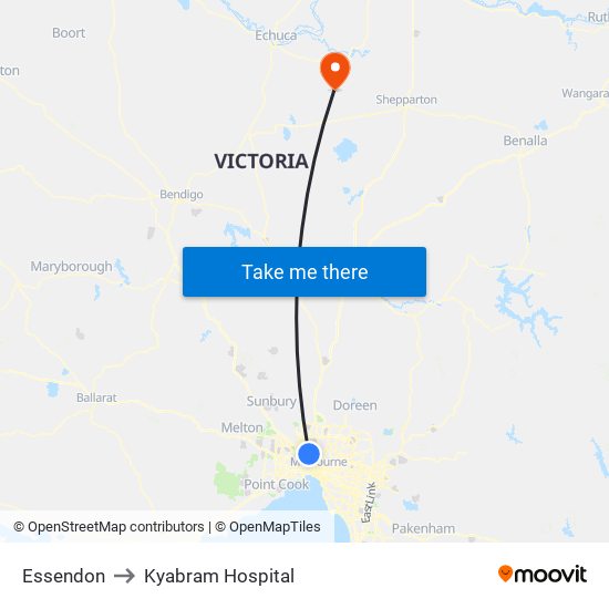 Essendon to Kyabram Hospital map