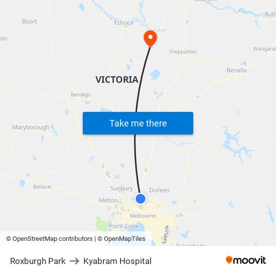 Roxburgh Park to Kyabram Hospital map