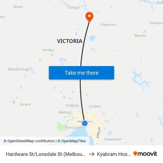 Hardware St/Lonsdale St (Melbourne City) to Kyabram Hospital map