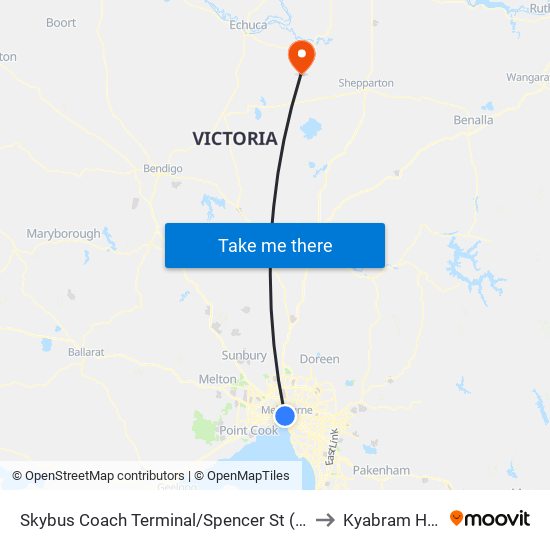 Skybus Coach Terminal/Spencer St (Melbourne City) to Kyabram Hospital map