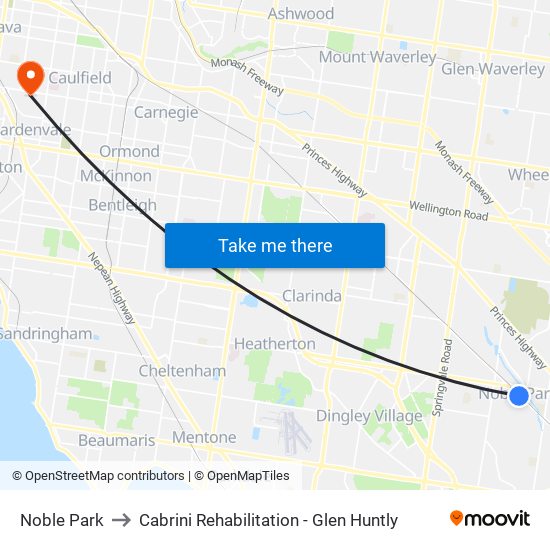 Noble Park to Cabrini Rehabilitation - Glen Huntly map