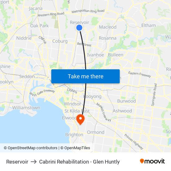 Reservoir to Cabrini Rehabilitation - Glen Huntly map