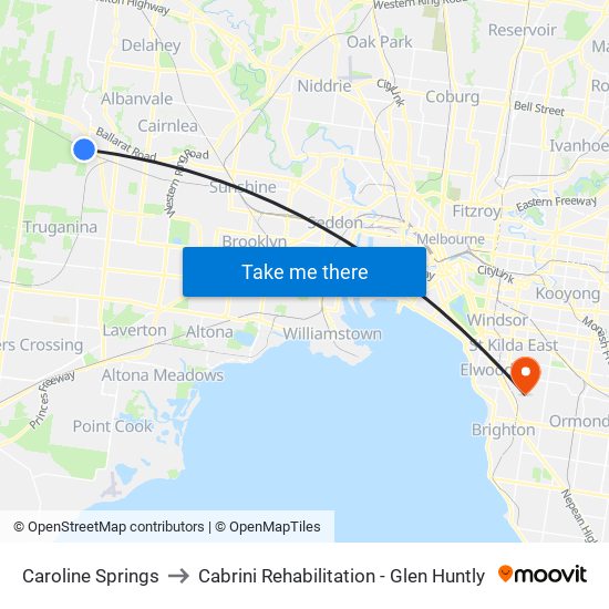 Caroline Springs to Cabrini Rehabilitation - Glen Huntly map