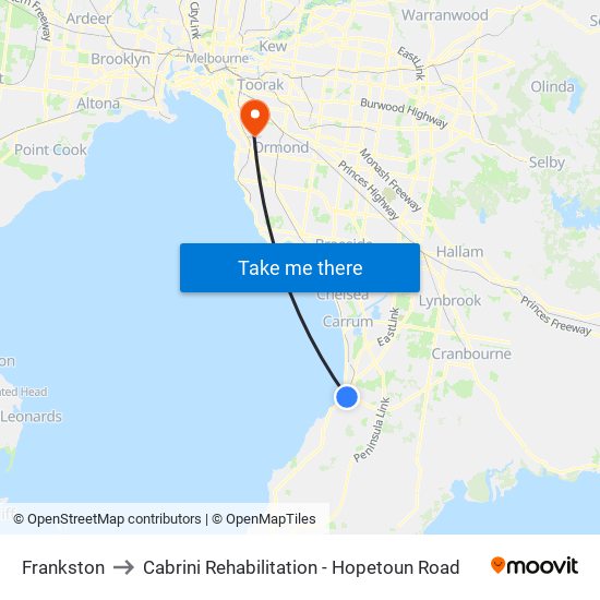 Frankston to Cabrini Rehabilitation - Hopetoun Road map