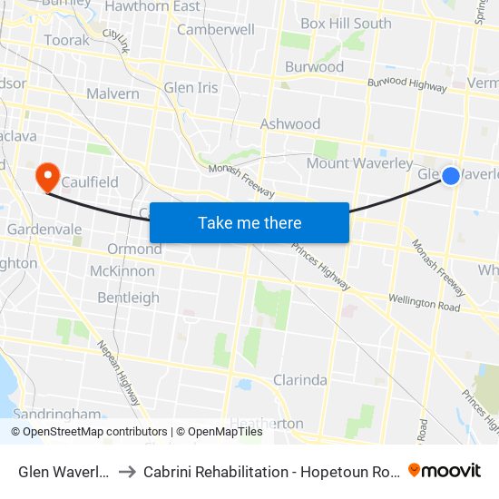 Glen Waverley to Cabrini Rehabilitation - Hopetoun Road map