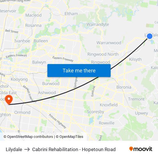 Lilydale to Cabrini Rehabilitation - Hopetoun Road map