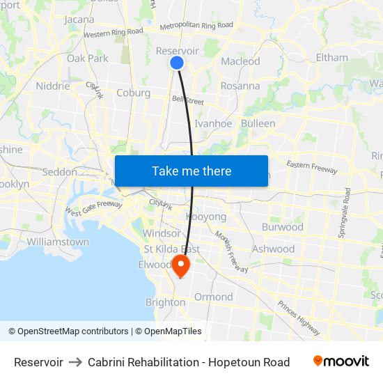 Reservoir to Cabrini Rehabilitation - Hopetoun Road map