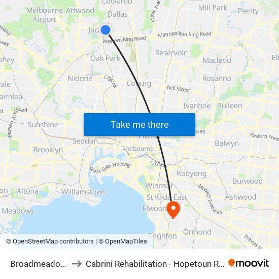 Broadmeadows to Cabrini Rehabilitation - Hopetoun Road map