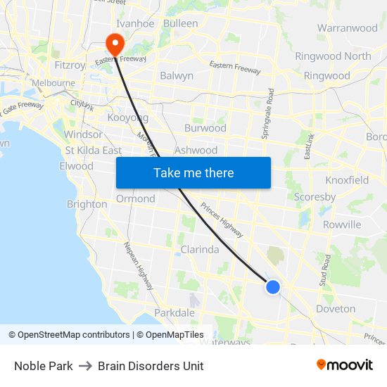 Noble Park to Brain Disorders Unit map