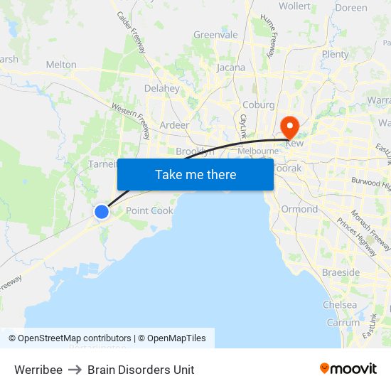 Werribee to Brain Disorders Unit map