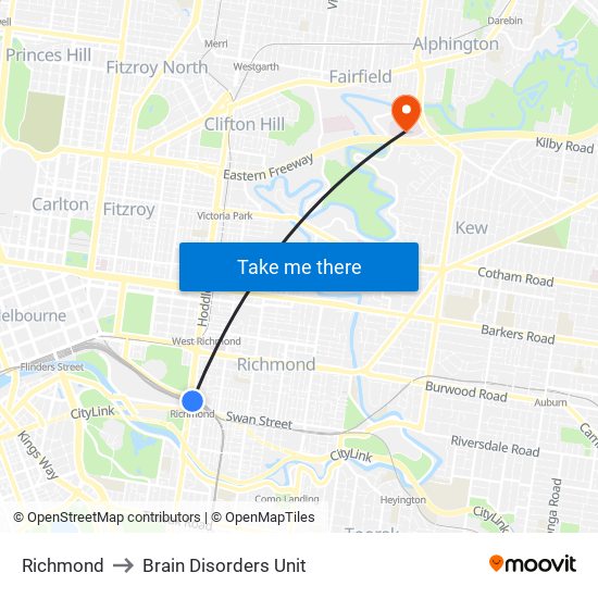 Richmond to Brain Disorders Unit map