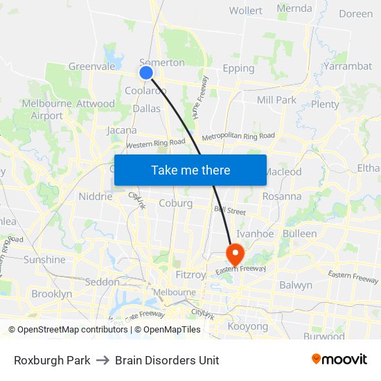 Roxburgh Park to Brain Disorders Unit map