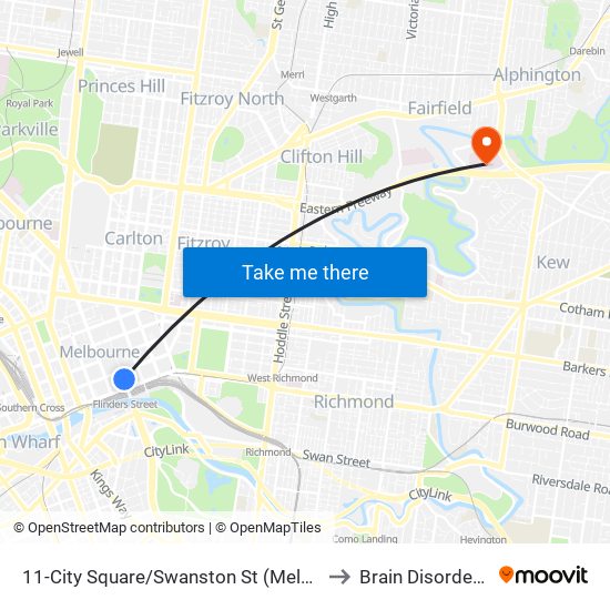 11-City Square/Swanston St (Melbourne City) to Brain Disorders Unit map