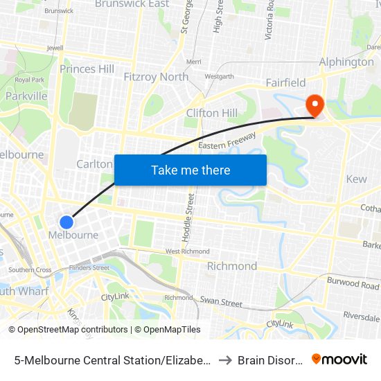 5-Melbourne Central Station/Elizabeth St (Melbourne City) to Brain Disorders Unit map