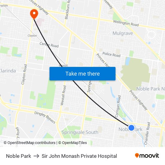 Noble Park to Sir John Monash Private Hospital map